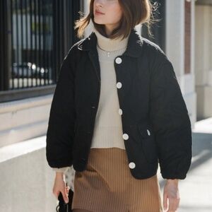 Whimsy + Row Black Quilted Puff Sleeve Ballon Sleeve Jacket